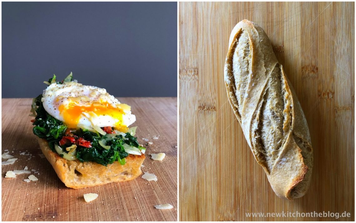 Geröstetes Brot mit pochiertem Ei und Spinat